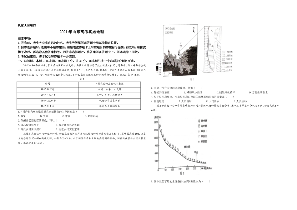2021年高考真题 地理(山东卷)（原卷版）.doc_第1页