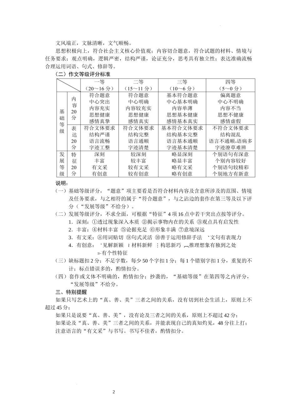 2023届高三第一次质量监测作文评分细则.docx_第2页