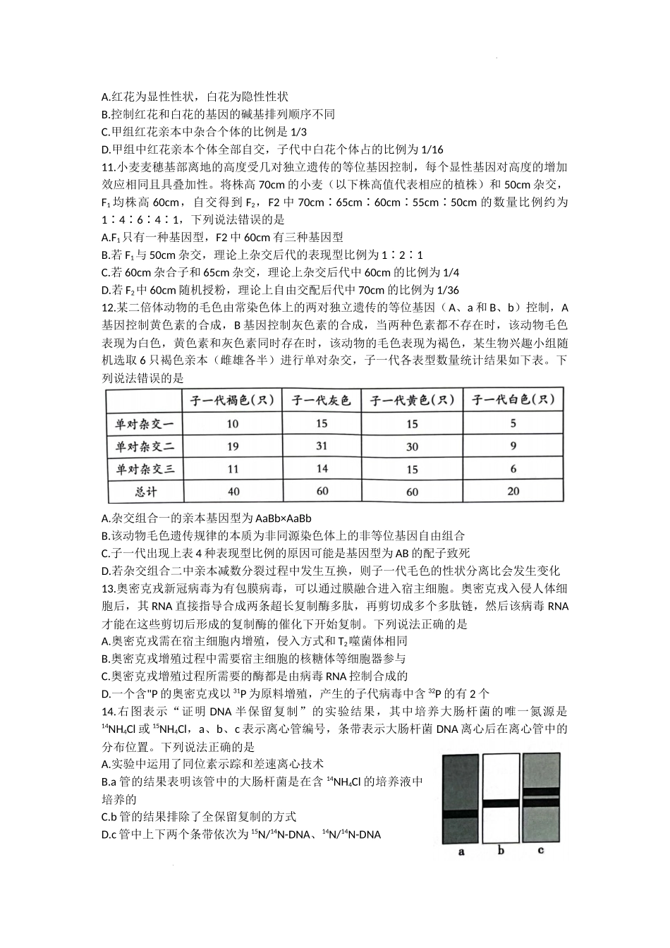 山东省泰安市2022-2023学年高三上学期11月期中考试生物试题.docx_第3页