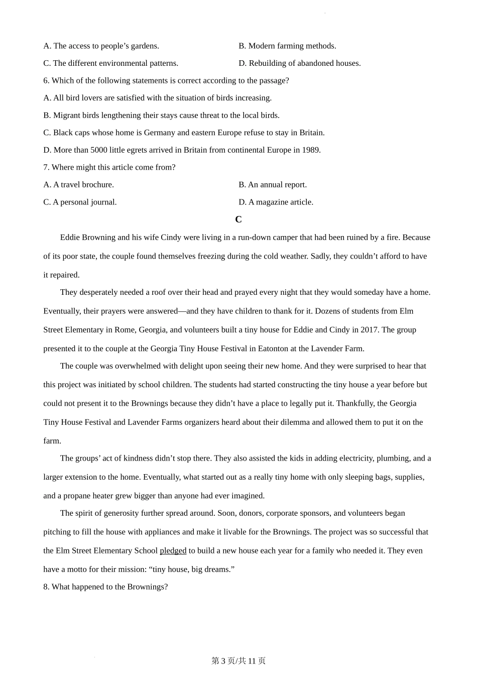 山西省晋城市第一中学2022-2023学年高三上学期第五次调研考试英语试题（含答案）.docx_第3页