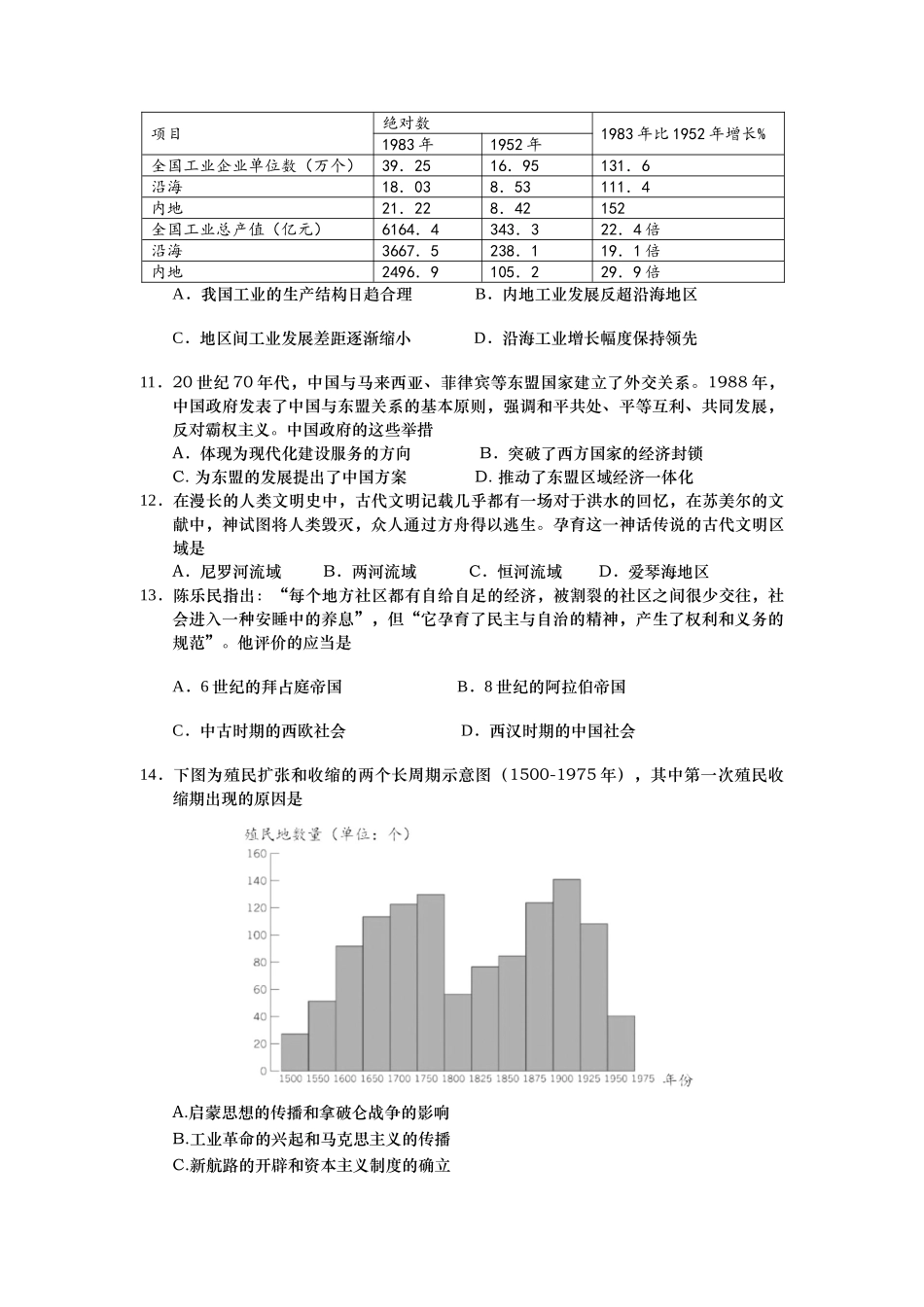 江苏省南京市江宁区2022-2023学年高三上学期学情调研历史试题.docx_第3页