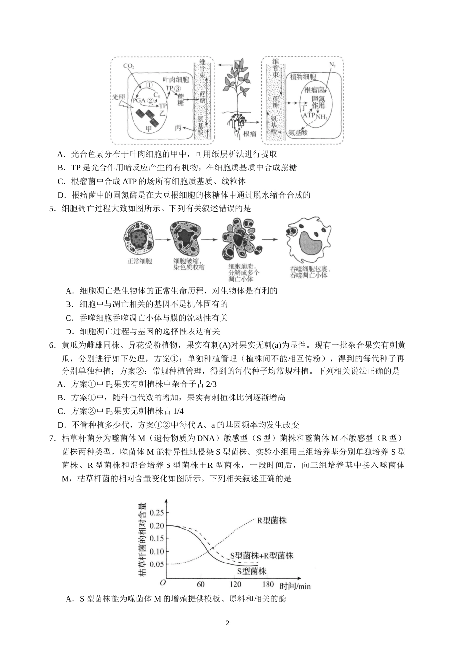 河北省衡水中学2022-2023学年高三上学期四调考试生物试题.docx_第2页