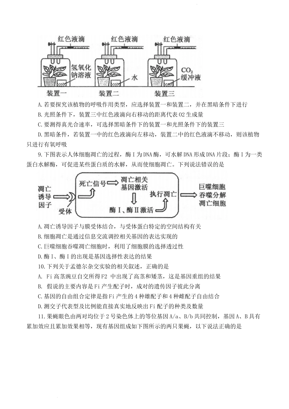 河南省部分名校2022-2023学年高三上学期第一次阶段测试生物试题.docx_第3页