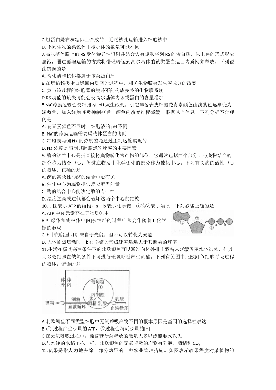 2022年秋期高中三年级期中质量评估生物.docx_第2页