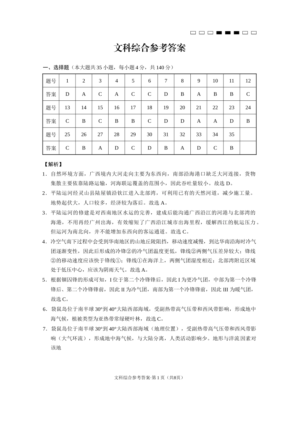 云南师大附中2023届高考适应性月考卷（四）文科综合（云南版）-答案.doc_第1页