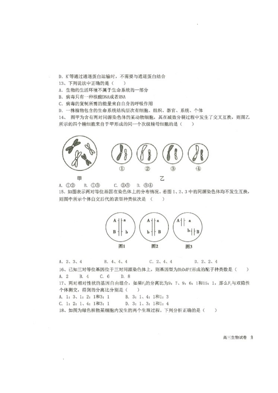 黑龙江省齐齐哈尔市八校联合体2022-2023学年高三上学期期中考试生物试题.doc_第3页