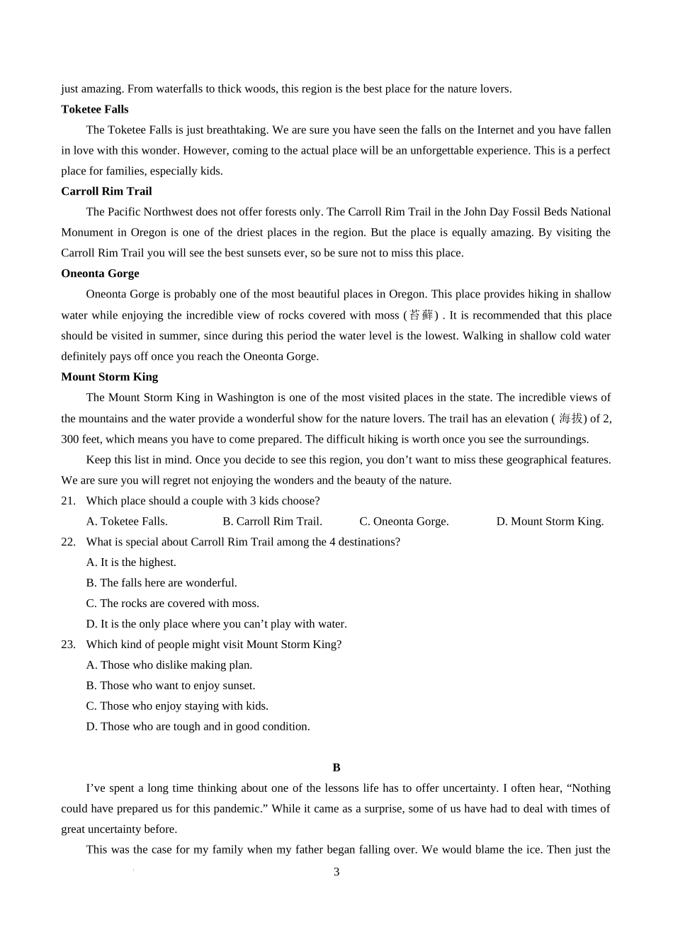 2022 年湖北省荆荆宜三校上学期 10 月联考高三 英语试卷（word版+答案）.docx_第3页