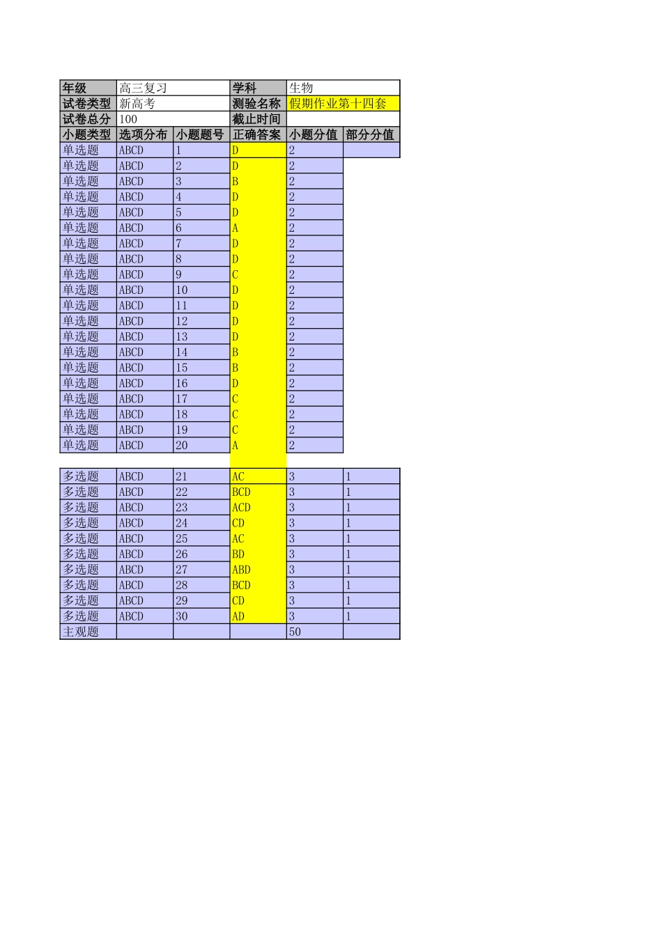 假期作业第14套答案.xls_第1页