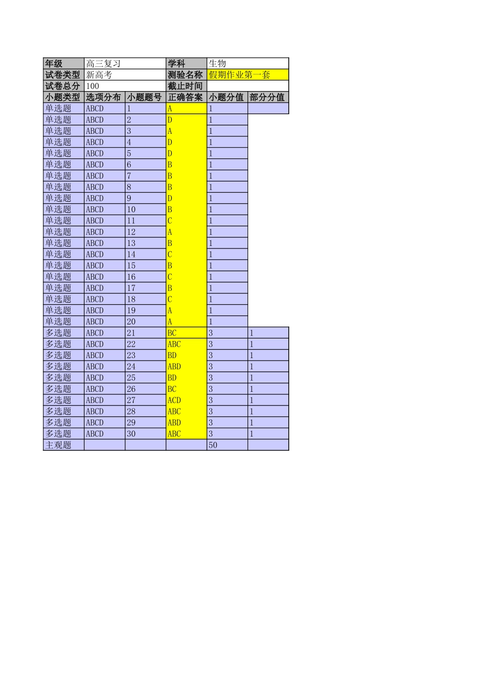 假期作业第1套答案.xls_第1页