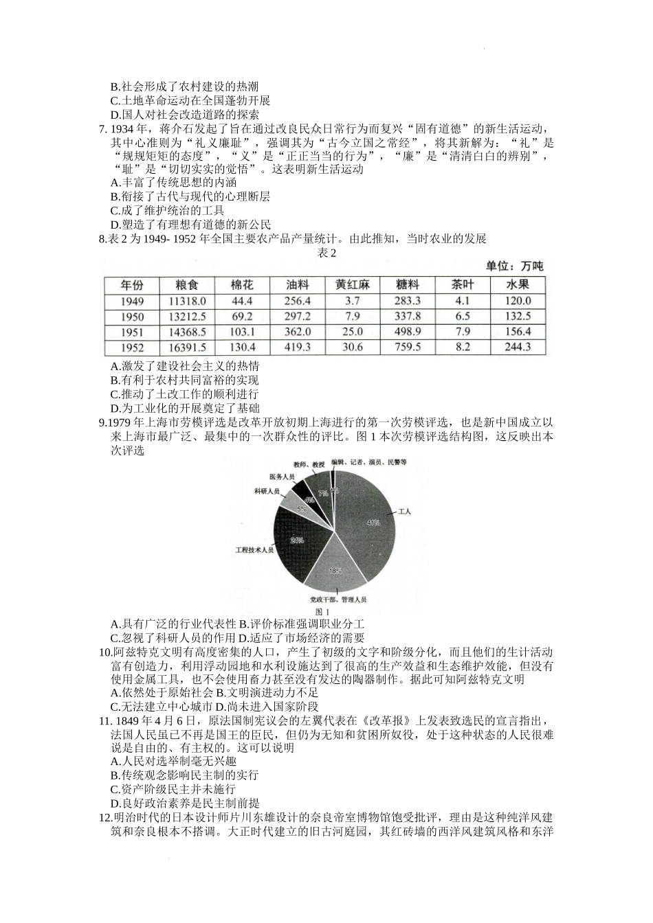 山东省菏泽市2022-2023学年高三上学期期末考试历史试题.docx_第2页