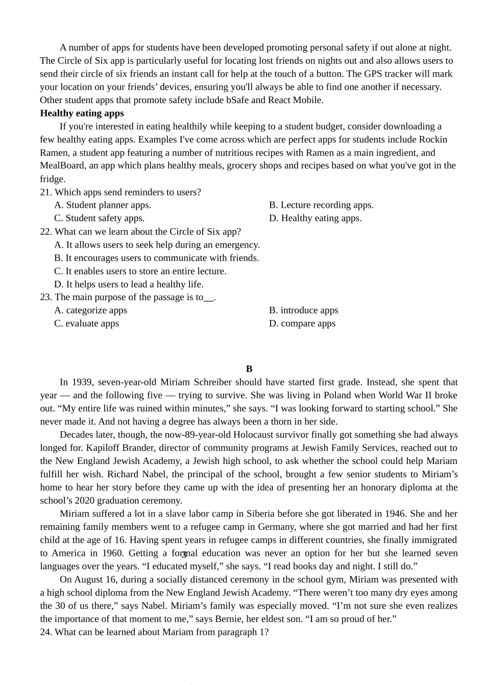 湖北省荆州市沙市中学2022-2023学年高三上学期第二次月考英语试题Word版无答案.doc_第3页