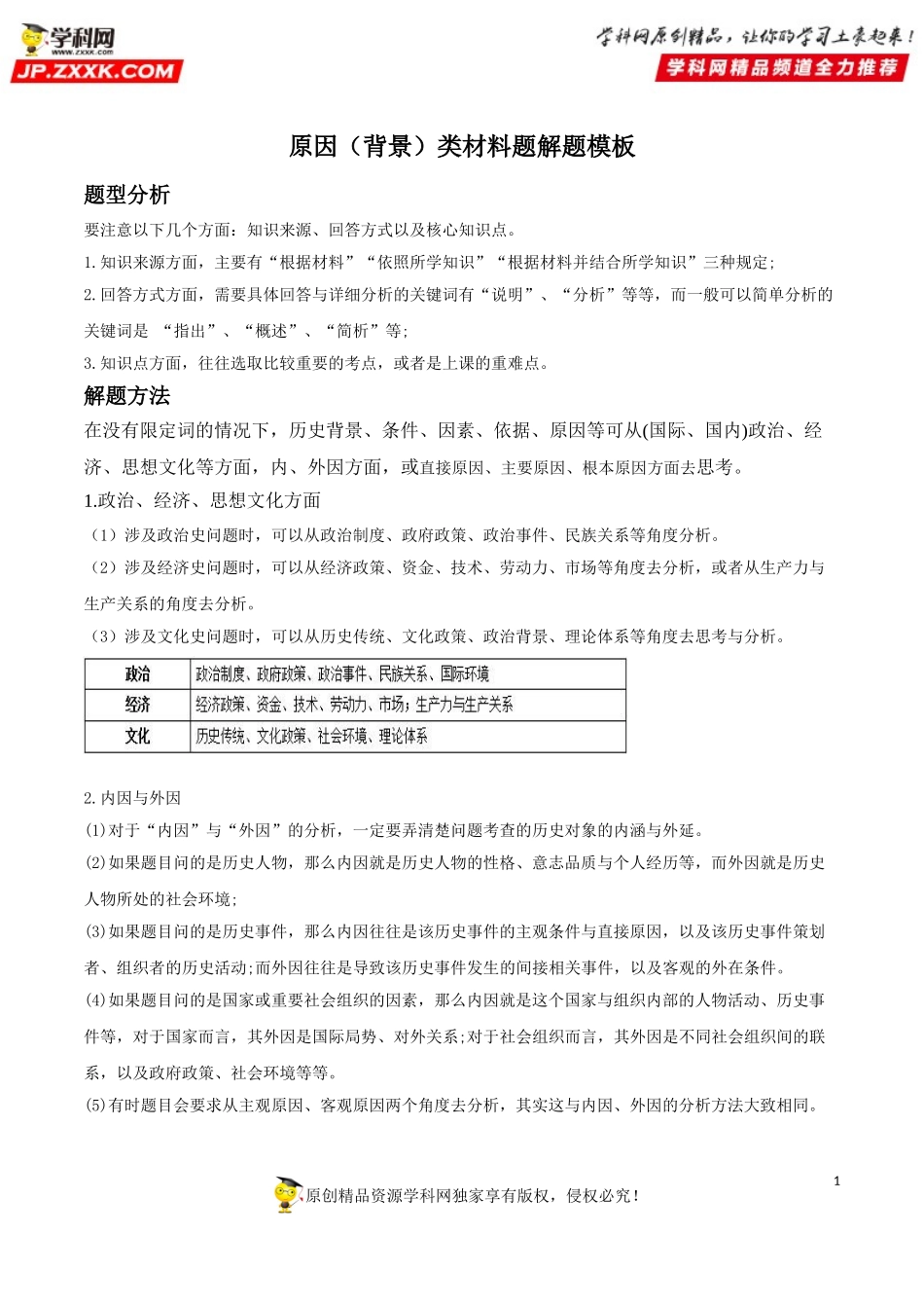 专题06原因类材料题解题模板(原卷版）.doc_第1页