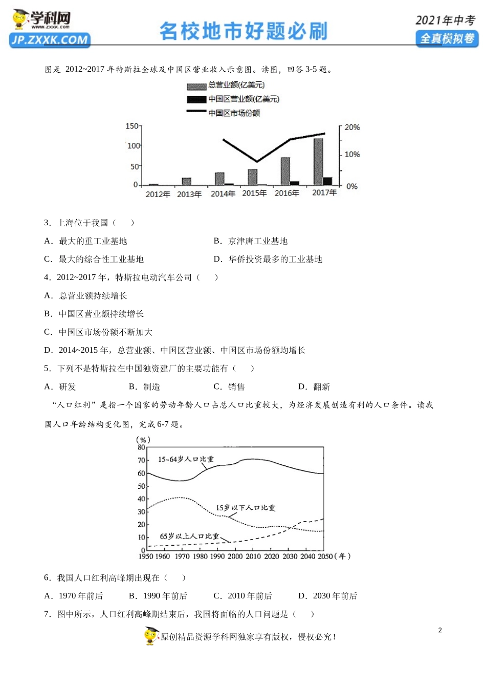 黄金卷10-【赢在中考·黄金20卷】备战2021年中考地理全真模拟卷（全国通用版）（原卷版）.docx_第2页
