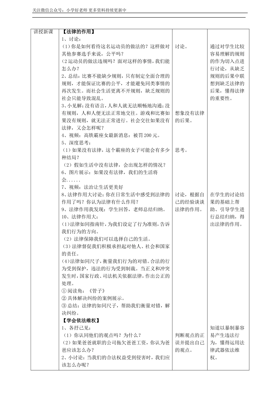 1 感受生活中的法律第3课时 教案 表格.doc_第2页