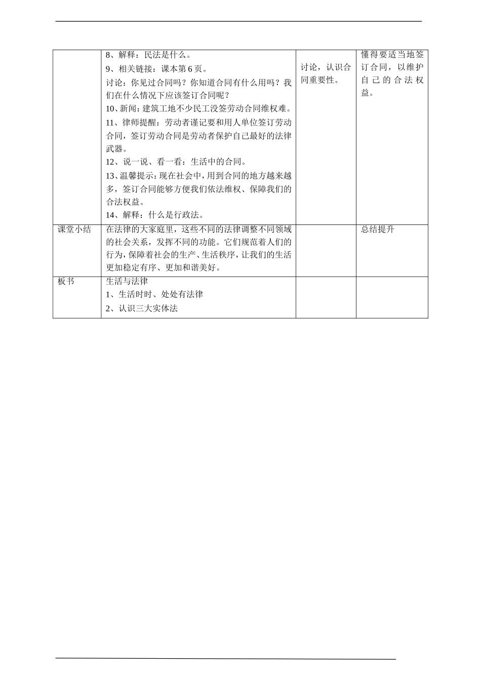 1 感受生活中的法律第2课时 教案 表格.doc_第3页
