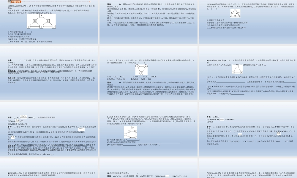 17专题十七　物质推断题 课件 2021年中考化学（全国）一轮复习【考百分kao100.com】.pptx