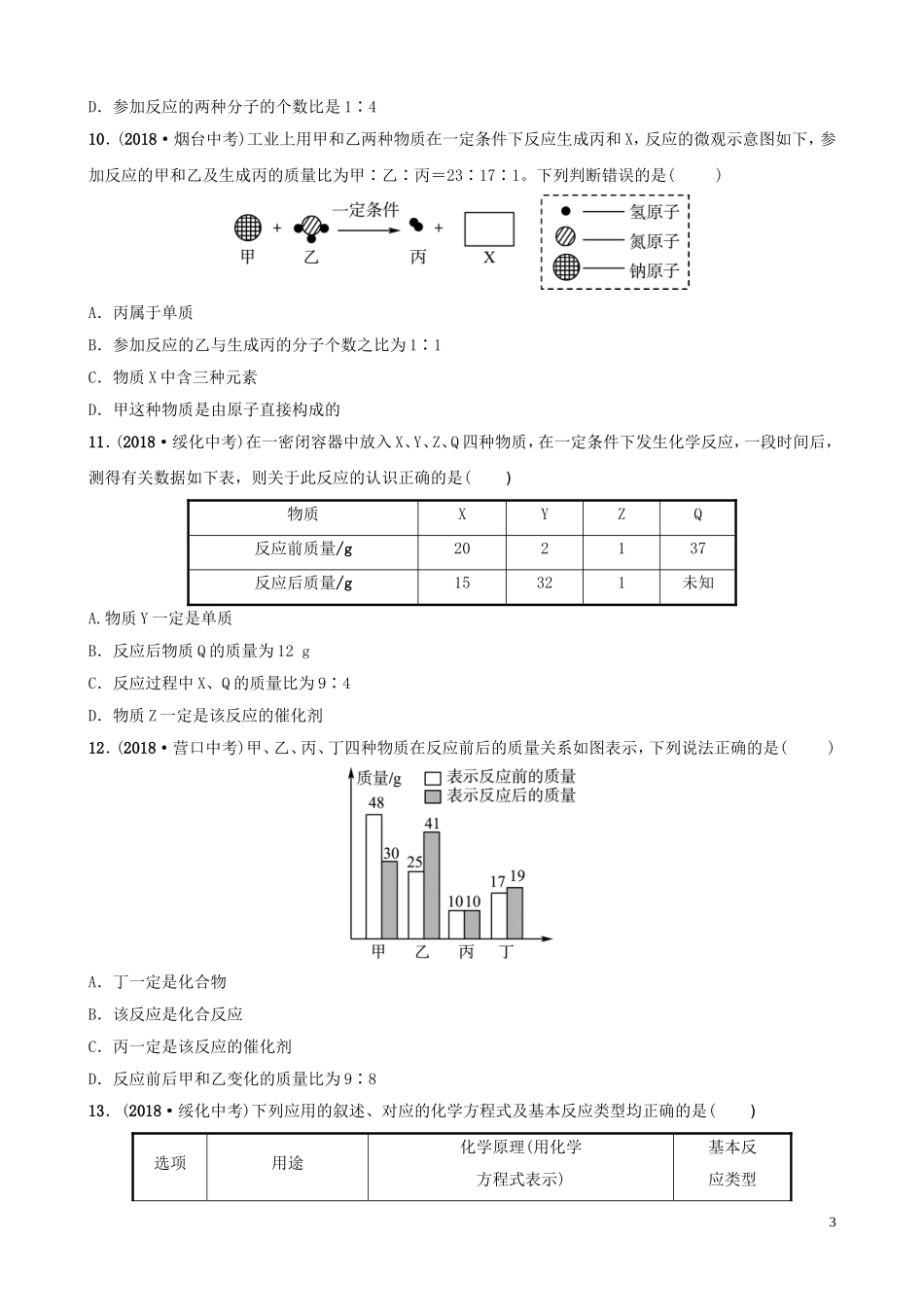 中考化学总复习第六讲定量研究化学反应好题随堂演练20190104312【考百分kao100.com】.doc_第3页