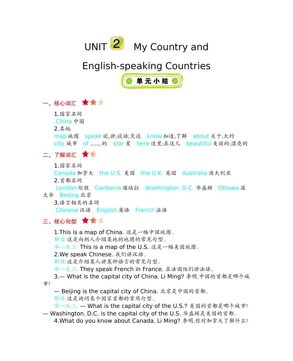 冀教版五上 Unit 2 知识清单.docx_第1页