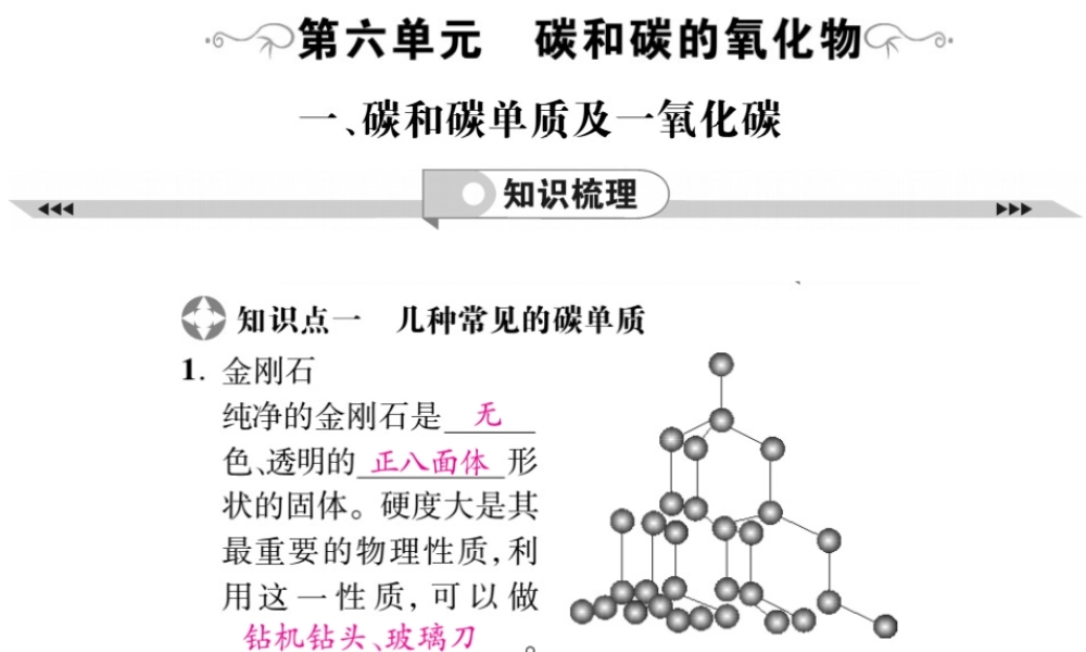 2019年中考化学基础知识梳理课件：第6单元 1 碳和碳单质及一氧化碳 知识梳理【考百分kao100.com】.pptx