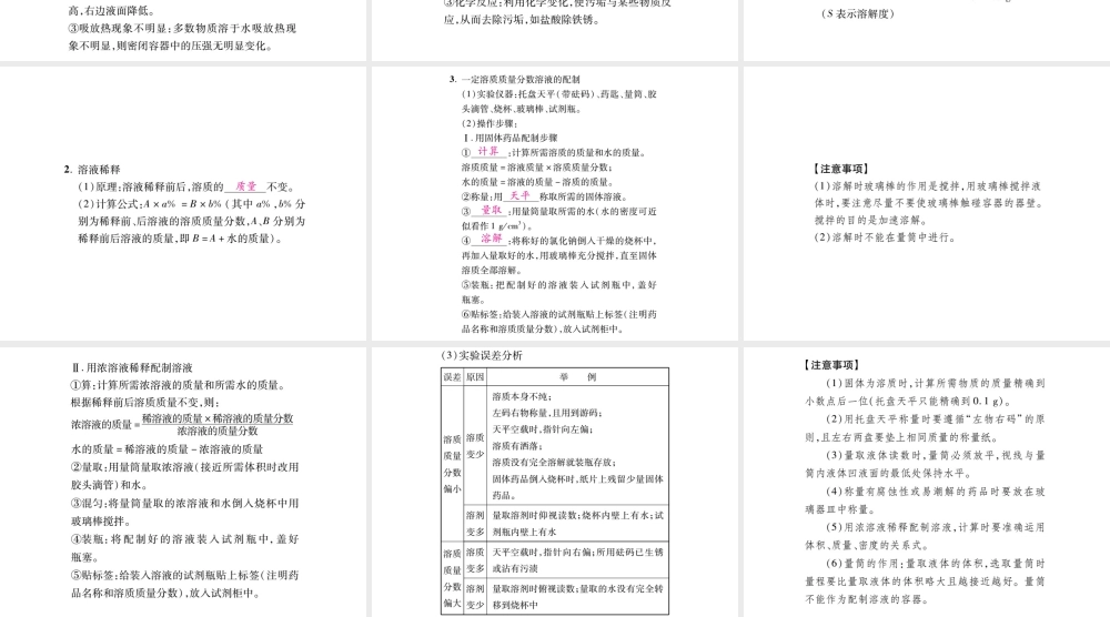 2019年中考化学基础知识梳理课件：第9单元 1 溶液的形成和溶液的浓度 知识梳理【考百分kao100.com】.pptx