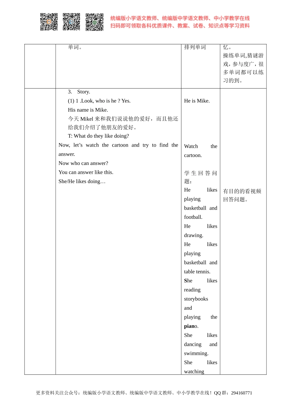 牛津译林版-英语-五上-Unit 4 Hobbies 第一课时Story time.(教案).doc_第3页