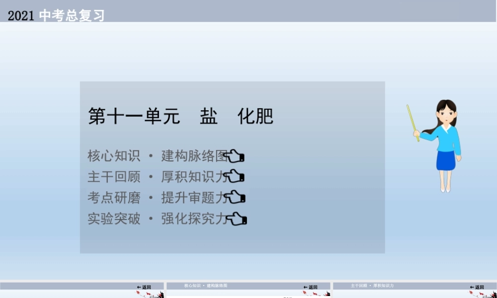 2021届中考化学大一轮单元总复习 第十一单元　盐　化肥 课件【考百分kao100.com】.ppt