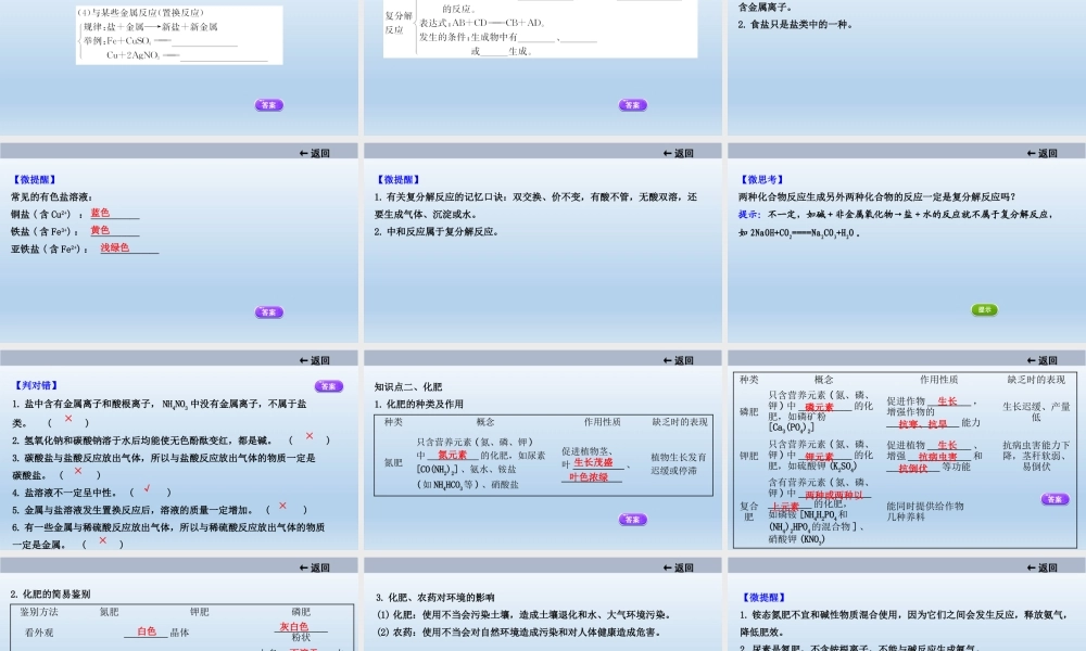 2021届中考化学大一轮单元总复习 第十一单元　盐　化肥 课件【考百分kao100.com】.ppt