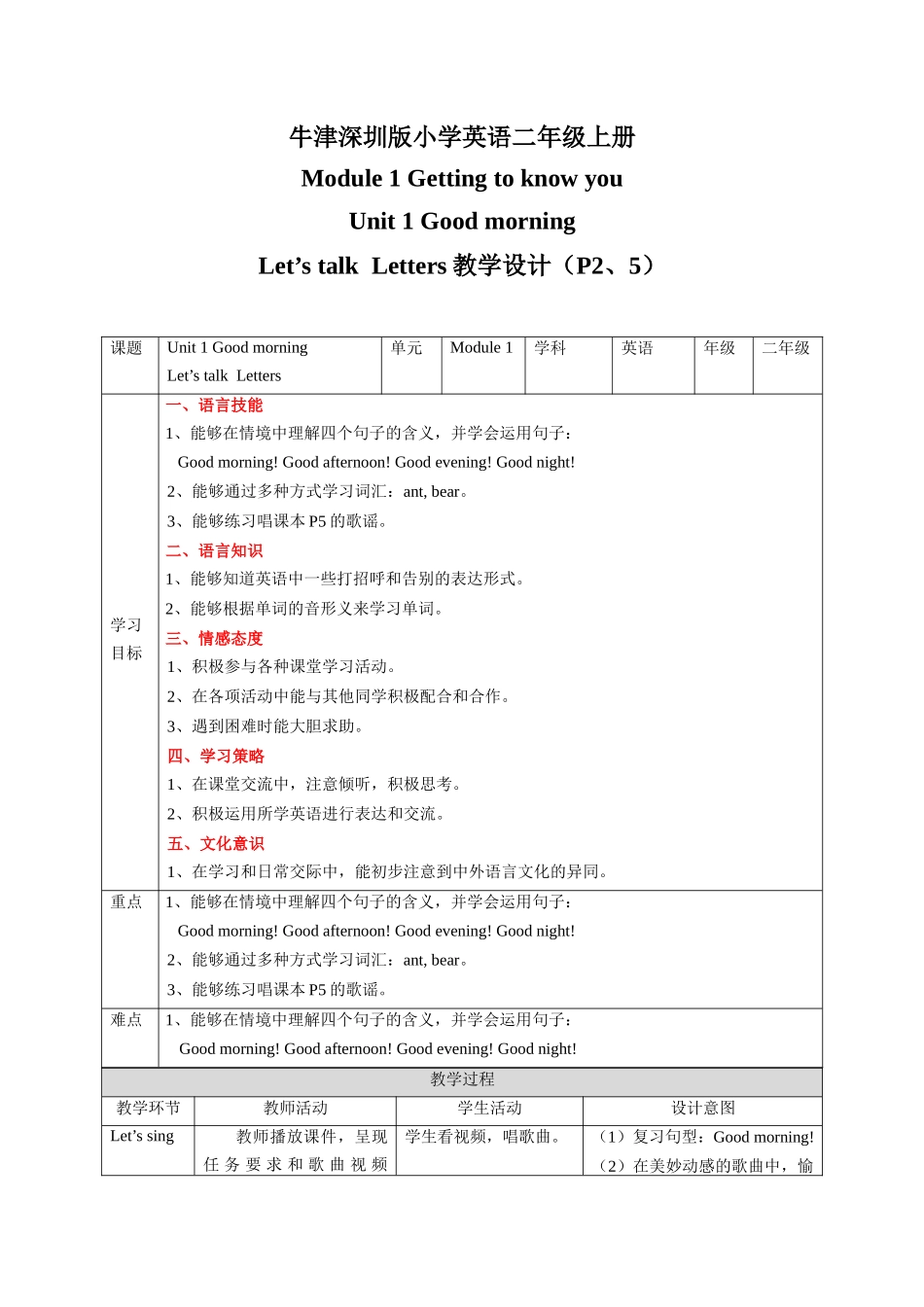 预课——Unit 1 Good morning Let's talk Letters 教案.docx_第1页