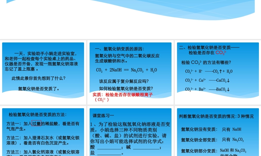 2021年 中考化学复习专题课件：专题复习——氢氧化钠变质的探究【考百分kao100.com】.ppt