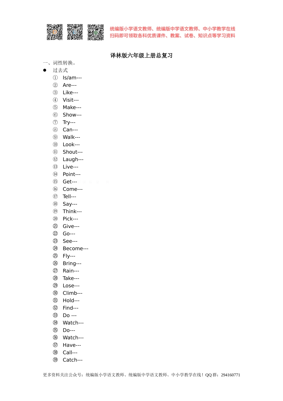2018年译林版六年级上册总复习 词行转换.doc_第1页