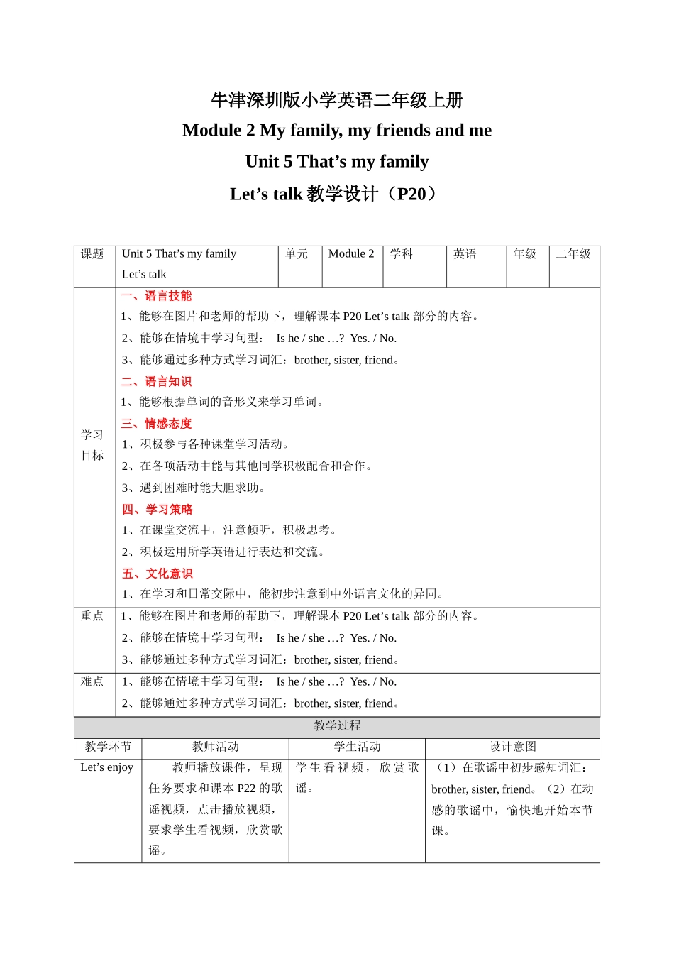 预课——Unit 5 That's my family Let's talk 教案.docx_第1页