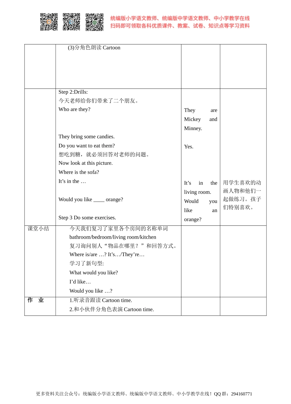 Unit 5 Our New Home. 第二课时Fun time. Cartoon time(教案).doc_第3页