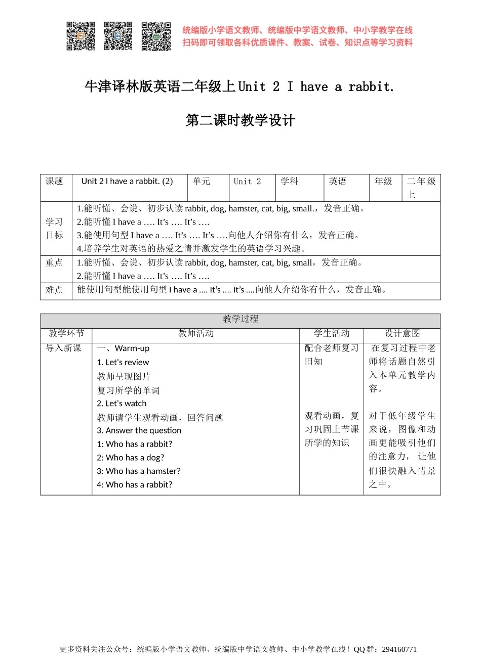 Unit 2 I have a rabbit(2) 教案.doc_第1页
