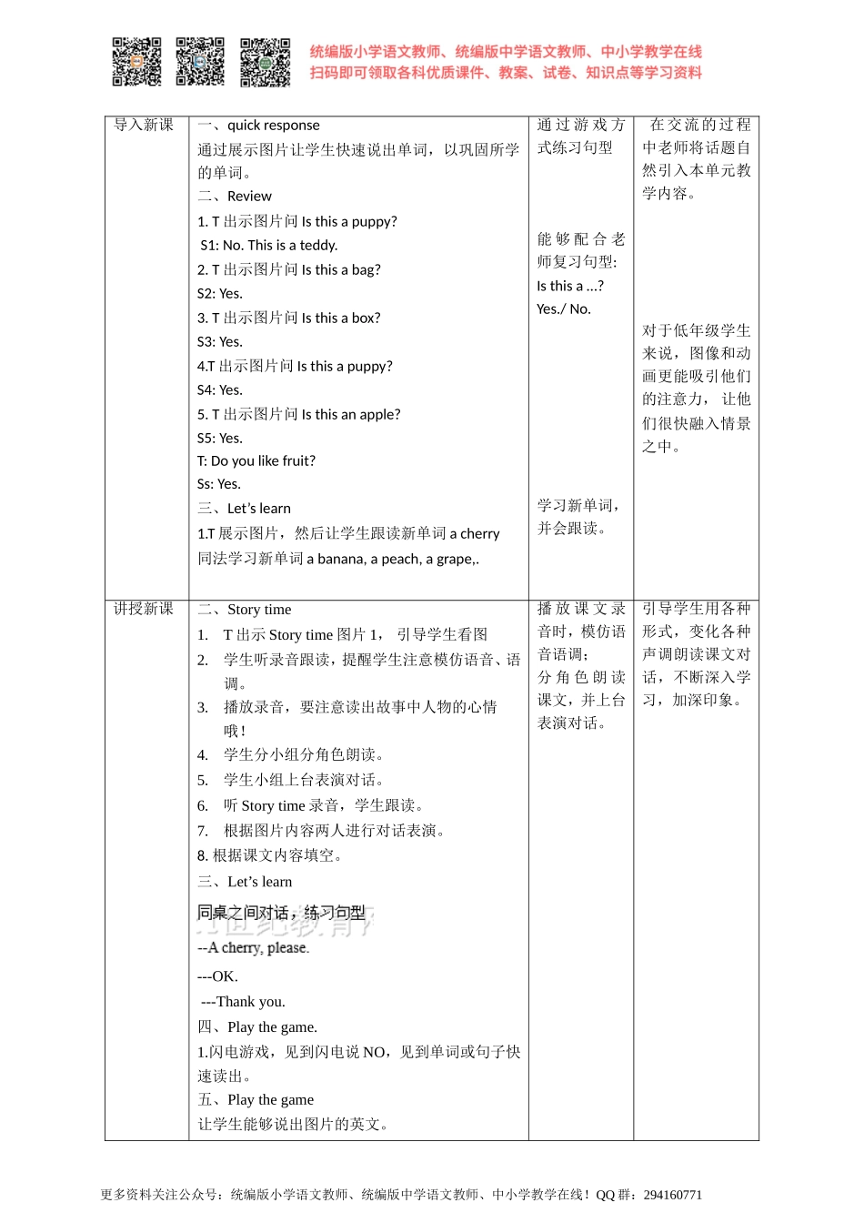 牛津译林版一年级上Unit 5 A cherry, please第一课时 教案.doc_第3页
