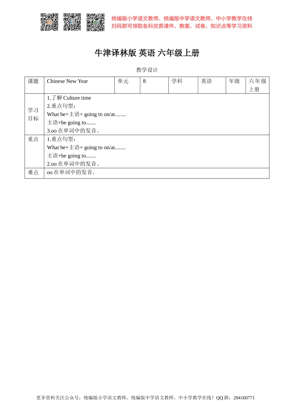 牛津译林版-英语-六上-8.2Chinese New Year （教案）.pptx.pptx.doc_第1页