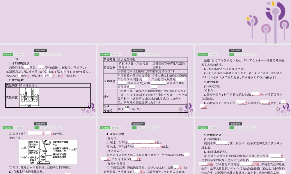 中考化学总复习优化设计第一板块基础知识过关第四单元自然界的水课件2019040213【考百分kao100.com】.pptx