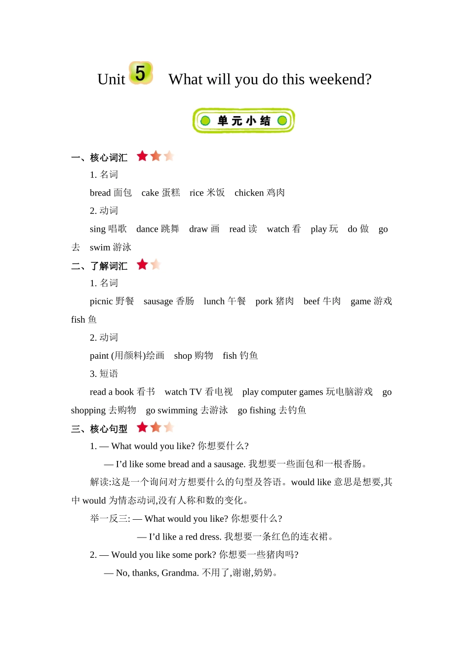 精通版四下 Unit 5 知识清单.docx_第1页