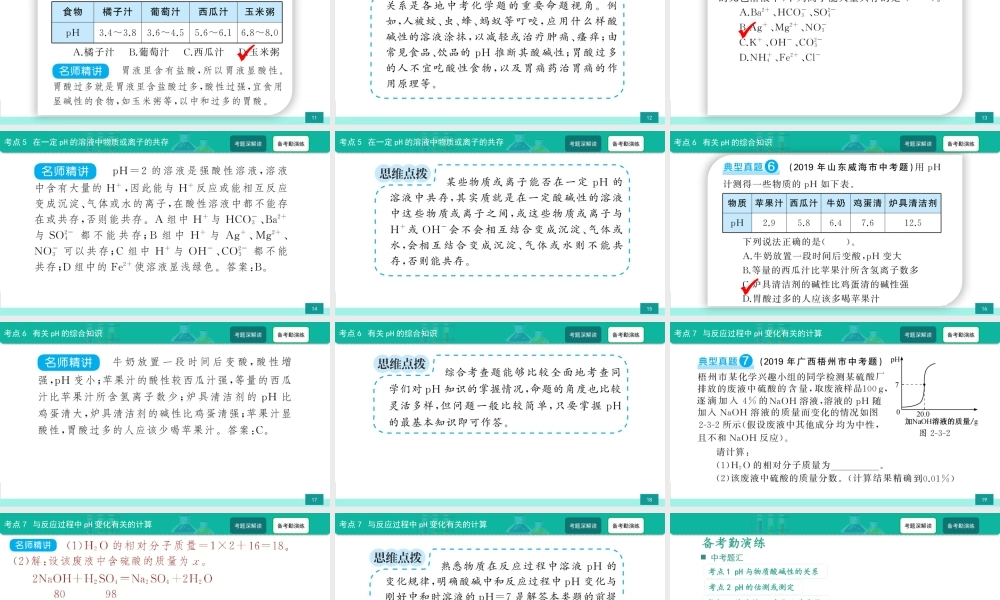 第3讲 溶液的酸碱度(pH)-备战2021年中考化学热点难点专题精品课件【考百分kao100.com】.ppt