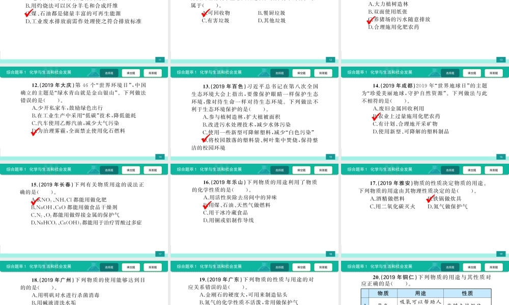 综合题萃1 化学与生活和社会发展-备战2021年中考化学热点难点专题精品课件【考百分kao100.com】.ppt