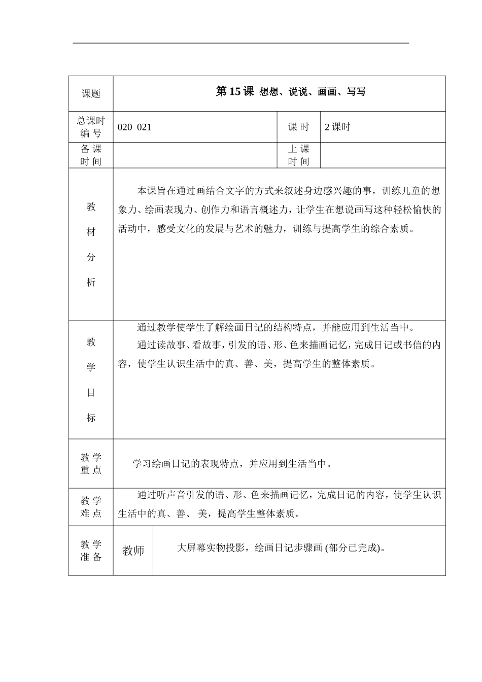 苏教小学美术二上《19想想说说写写画画》word教案 (4).doc_第1页