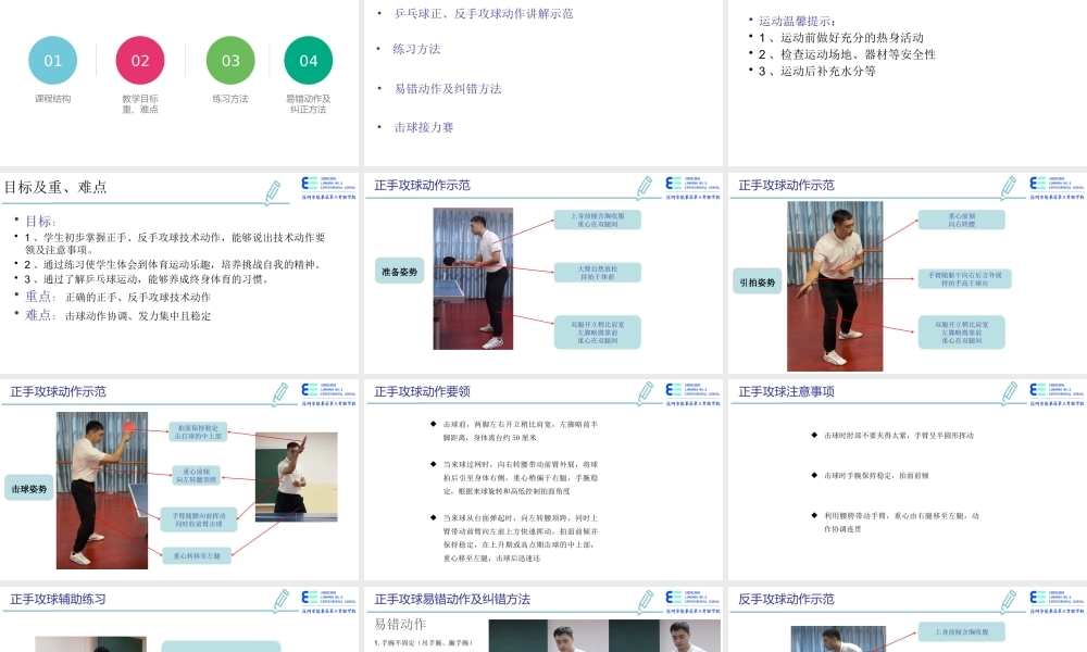 课时9396_《乒乓球运动》——正手 反手攻球动作教学-第二节课PPT【公众号dc008免费分享】.pptx