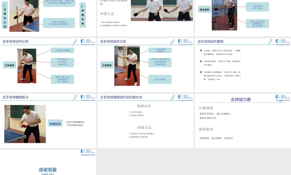 课时9396_《乒乓球运动》——正手 反手攻球动作教学-第二节课PPT【公众号dc008免费分享】.pptx