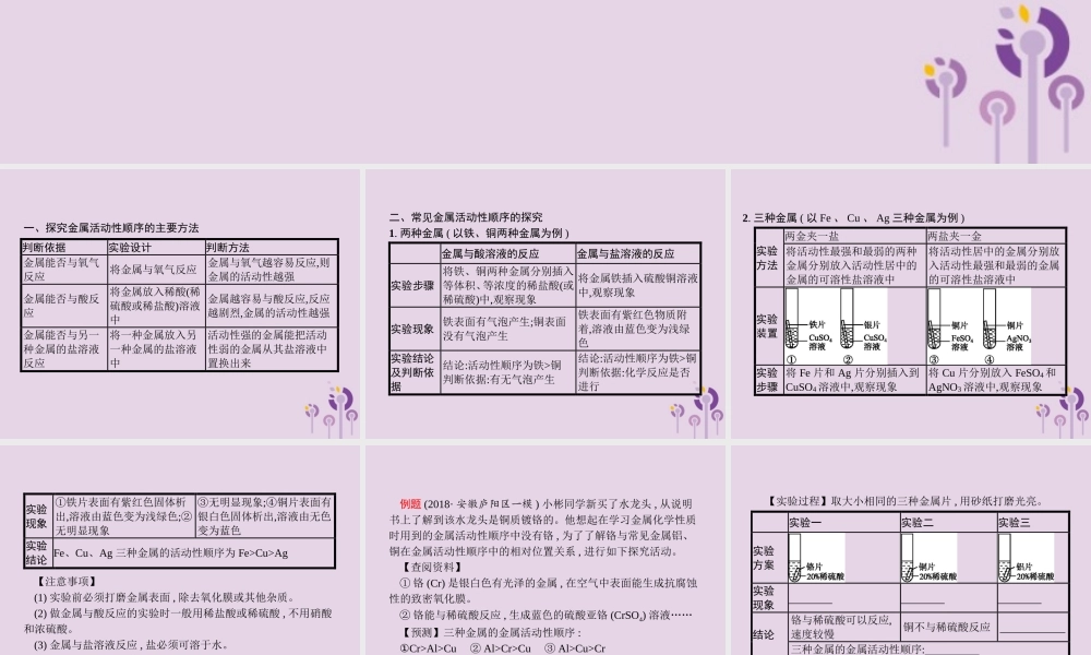 课标通用中考化学总复习实验2金属活动性顺序的探究课件201904053128【考百分kao100.com】.pptx