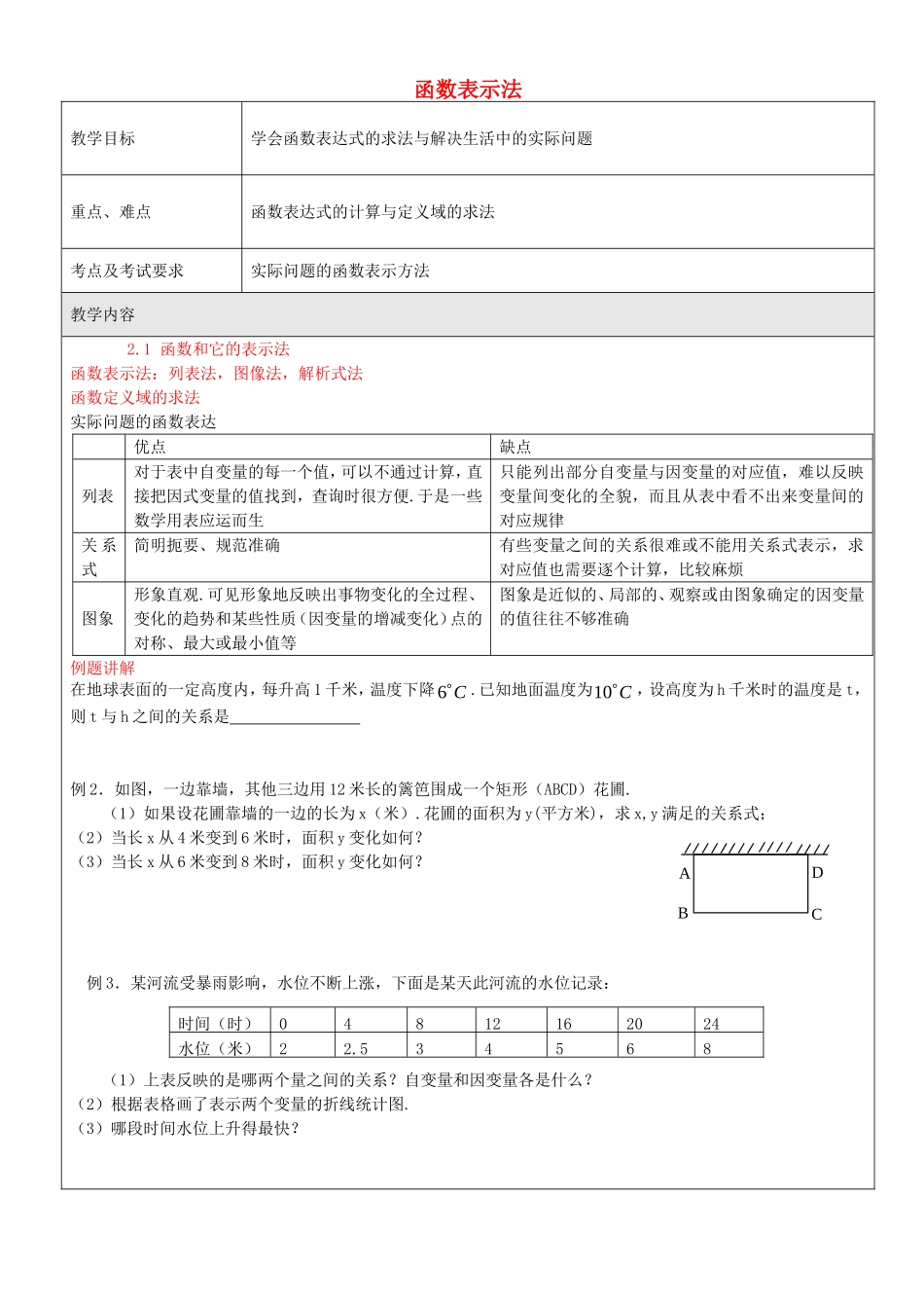沪教版数学八上：18.4 函数表示法教案.doc_第1页
