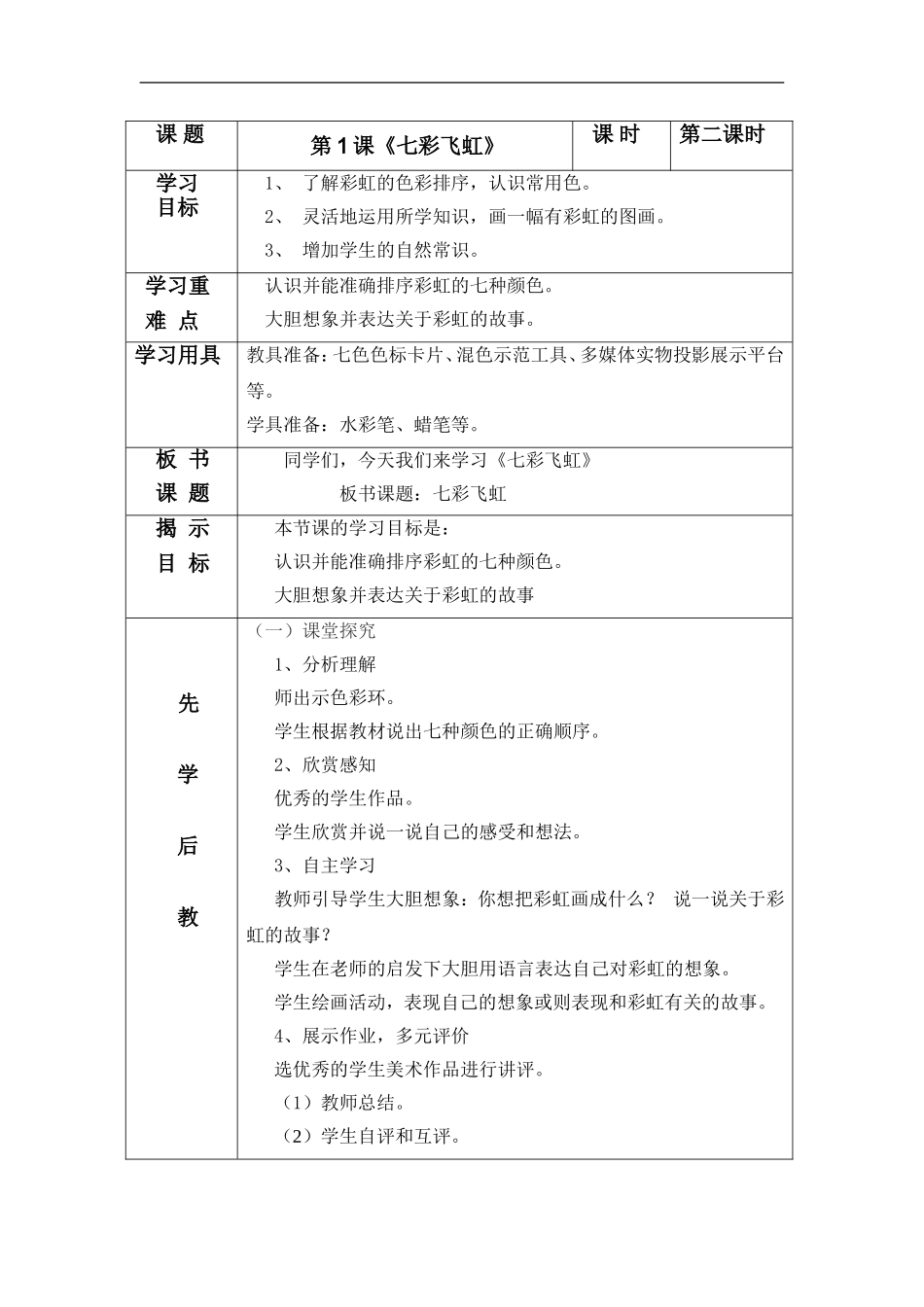 湘教小学美术一上《7七彩飞虹 》word教案 (1).doc_第1页