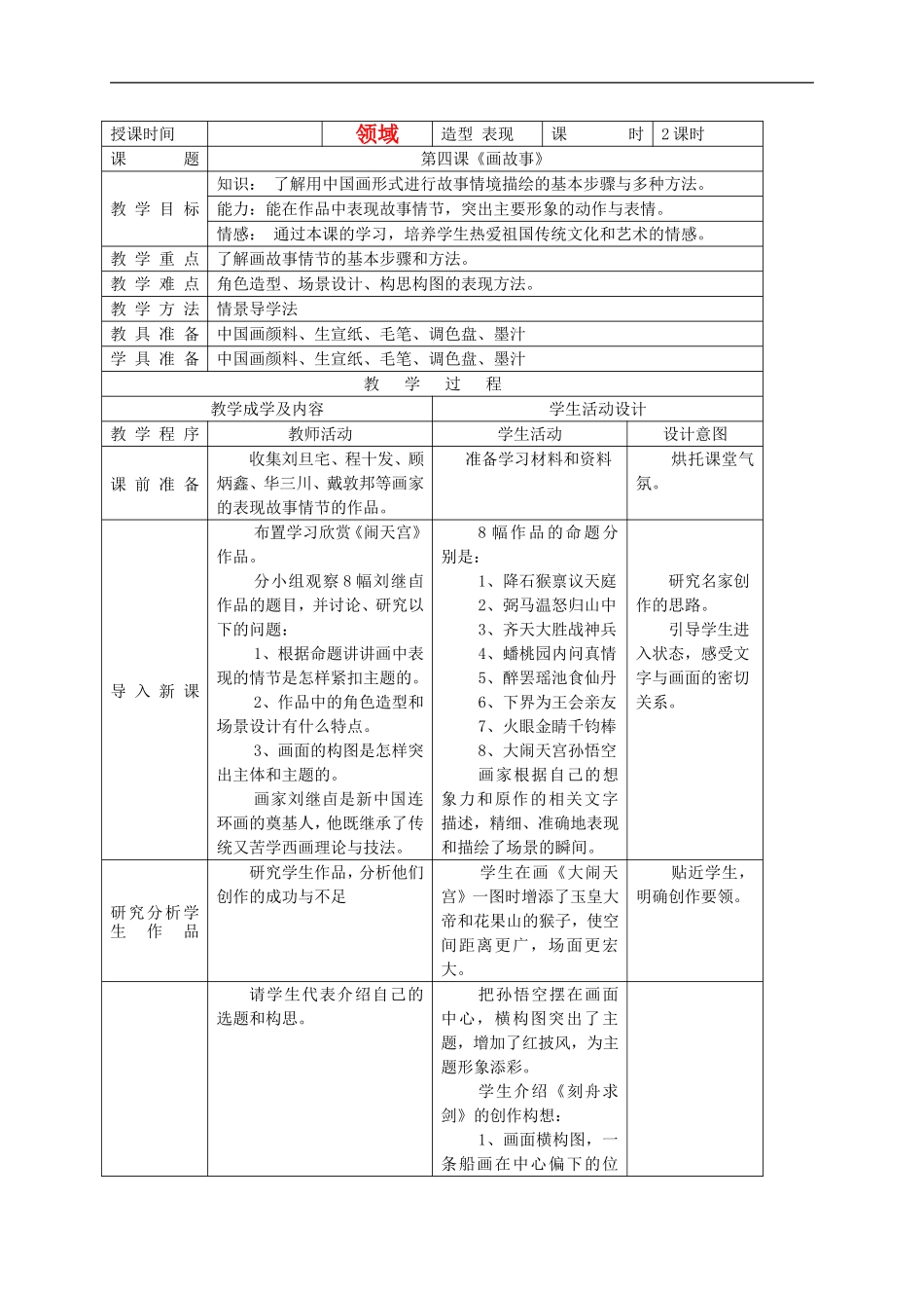 人美小学美术六下《第11课画故事》word教案 (1).doc_第1页