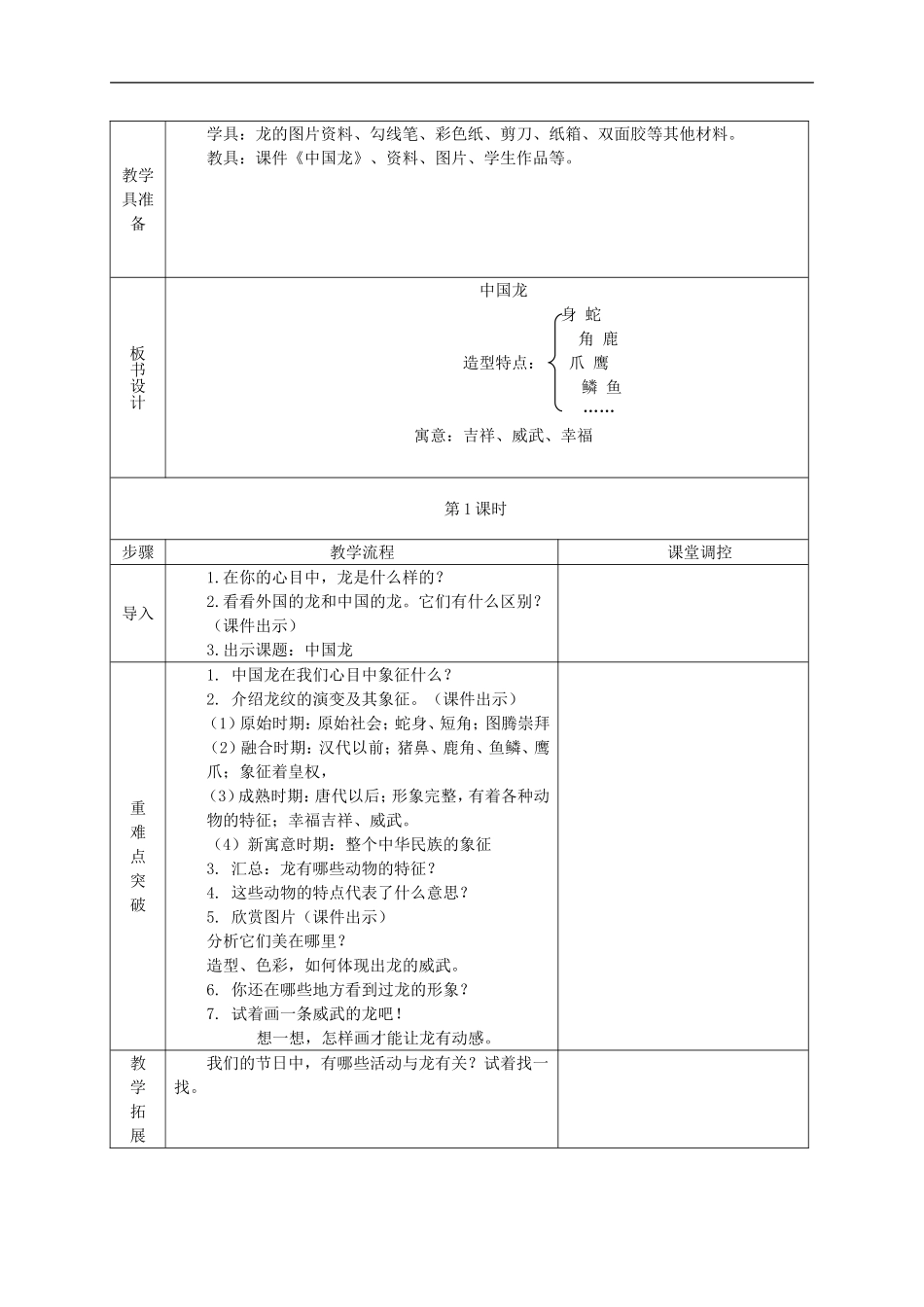人美小学美术五上《第14课：中国龙》word教案 (1) .doc_第2页