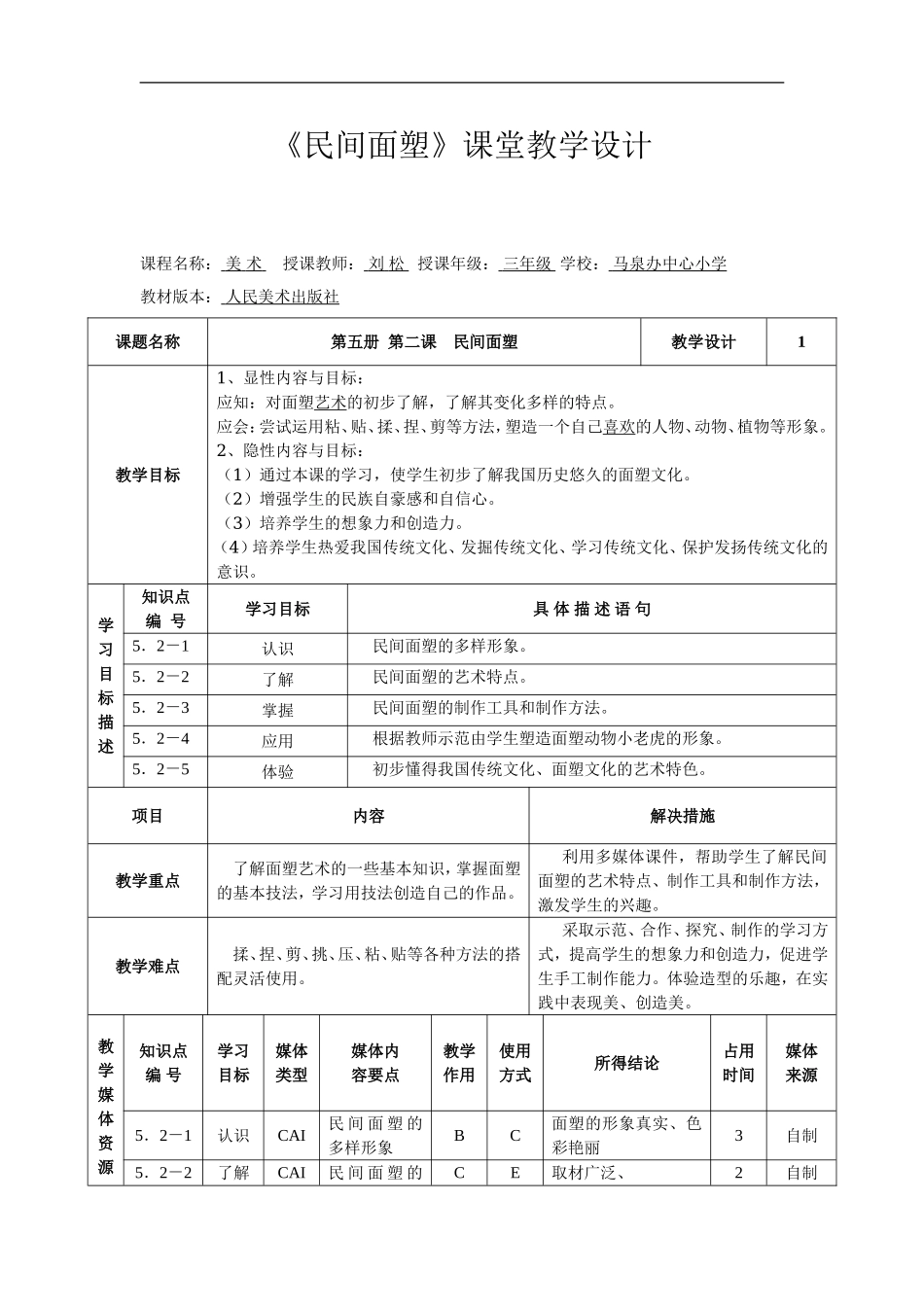 人美小学美术三上《第10课民间面塑》word教案 (3) .doc_第1页