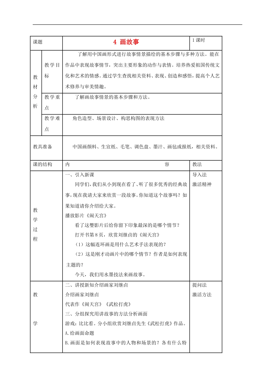 人美小学美术六下《第11课画故事》word教案 (2).doc_第1页