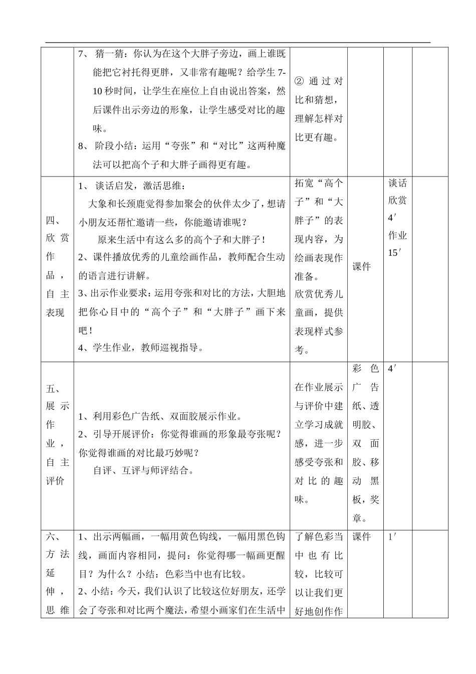 湘教小学美术二上《6高个子和大胖子 》word教案.doc_第3页